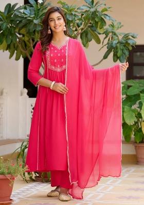 Pink Embroidery Rayon Kurta Set