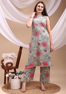 Turquoise Embroidery Rayon Kurta Set