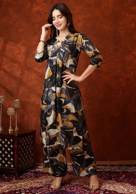 Black Embroidery Rayon Kurta Set