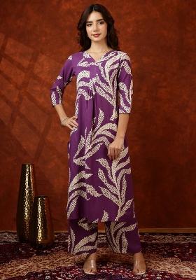 Purple Embroidery Rayon Kurta Set