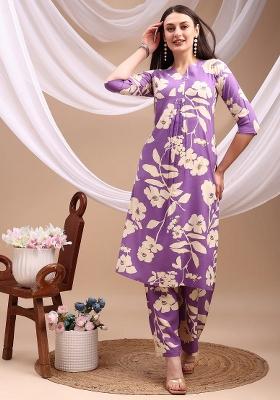 Lavender Embroidery Rayon Kurta Set