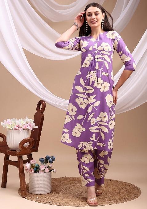 Lavender Embroidery Rayon Kurta Set