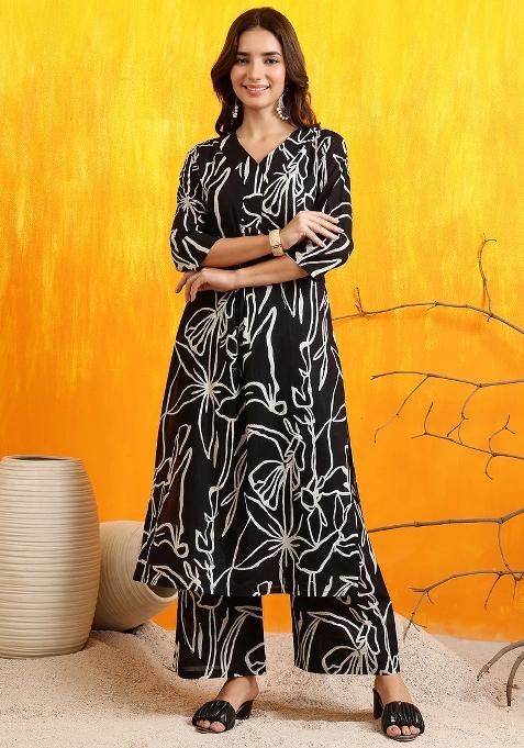 Black Embroidery Cotton Kurta Set