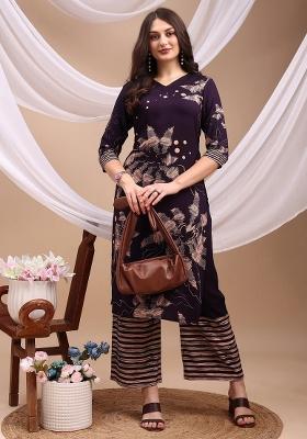 Violet Embroidery Rayon Kurta Set
