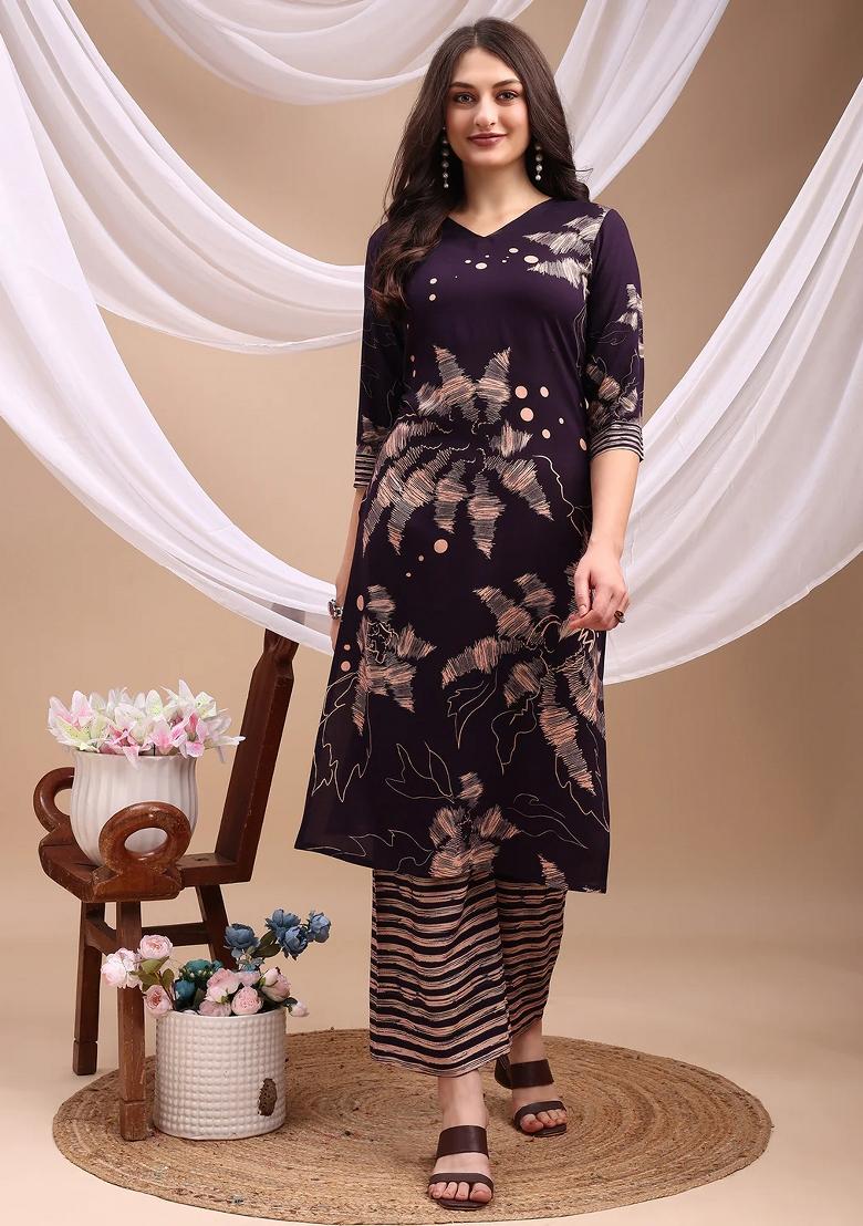 Violet Embroidery Rayon Kurta Set - Indya