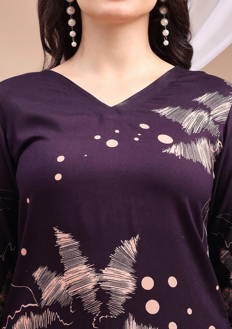 Violet Embroidery Rayon Kurta Set - Indya