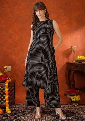 Black Embroidery Rayon Kurta Set