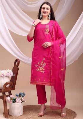 Pink Embroidery Chanderi Kurta Set