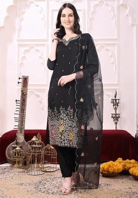 Black Embroidery Chanderi Kurta Set