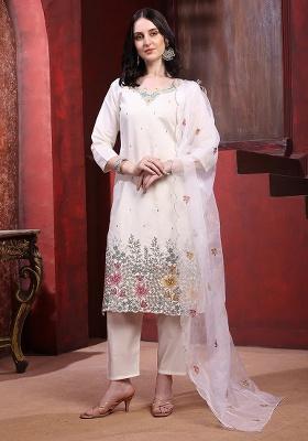 White Embroidery Chanderi Kurta Set