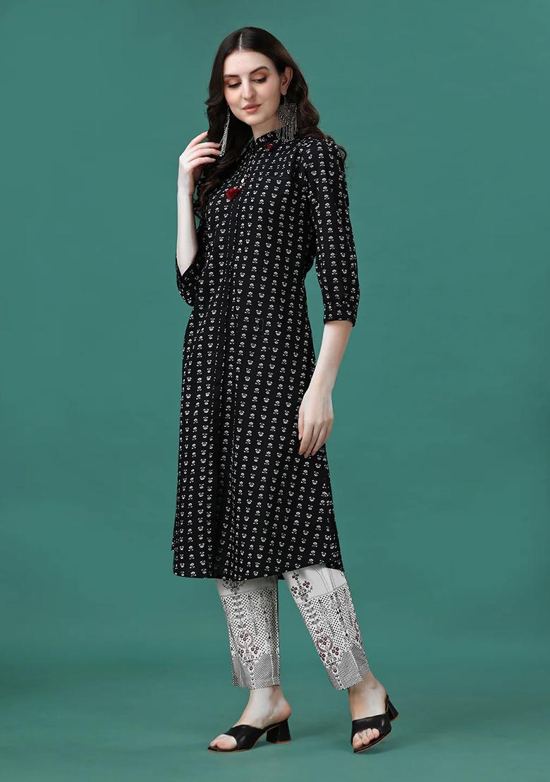 Multicolor Embroidery Rayon Kurta Set - Indya