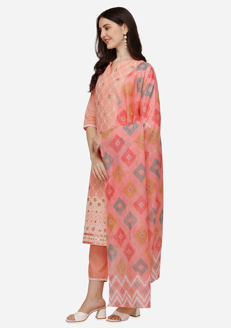 Multicolor Embroidery Rayon Kurta Set - Indya