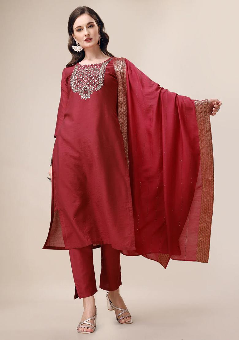 Multicolor Embroidery Rayon Kurta Set - Indya