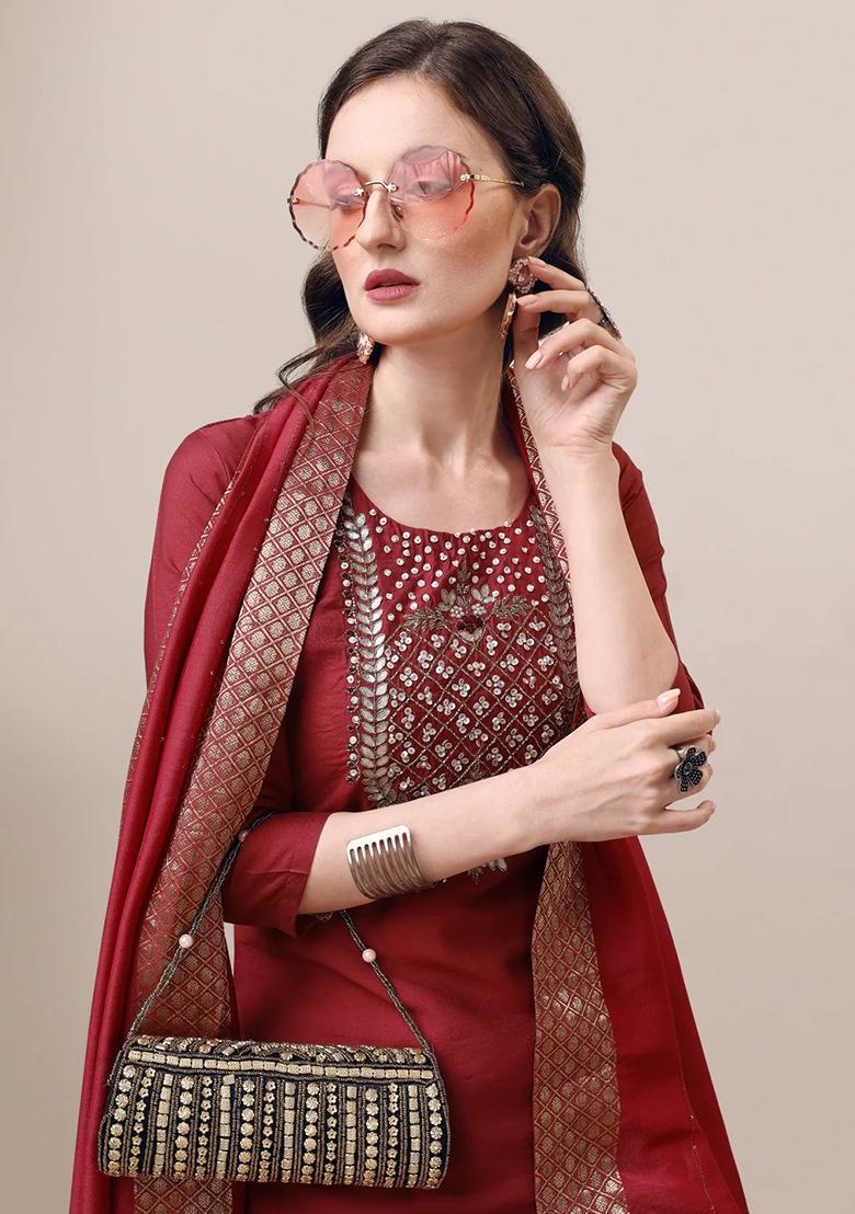 Multicolor Embroidery Rayon Kurta Set - Indya