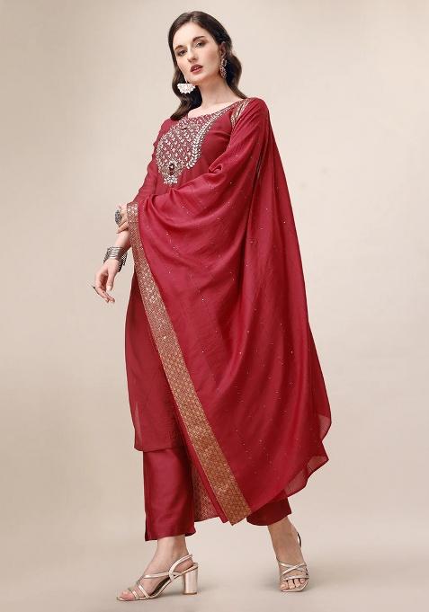 Multicolor Embroidery Rayon Kurta Set