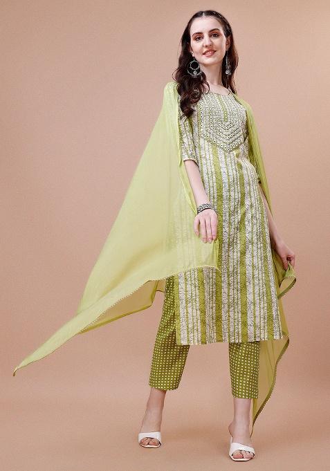 Multicolor Embroidery Rayon Kurta Set