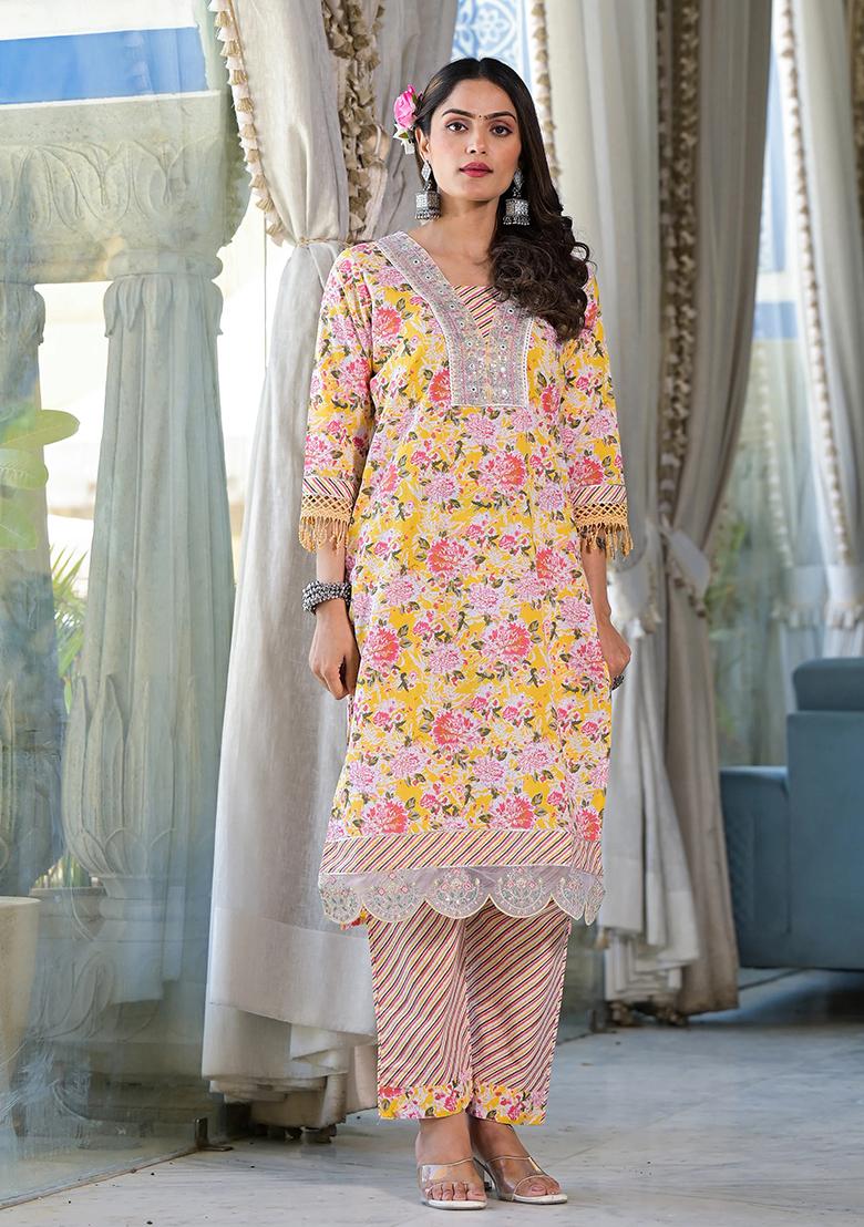 Multicolor Embroidery Rayon Kurta Set - Indya