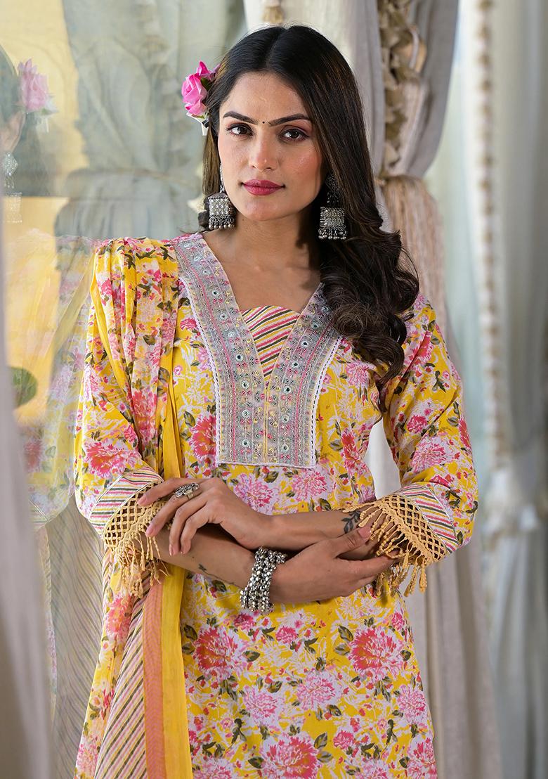 Multicolor Embroidery Rayon Kurta Set - Indya