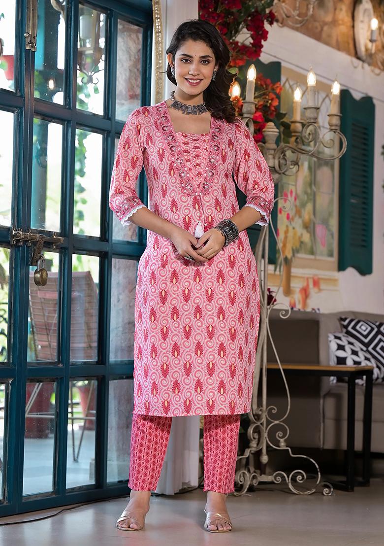 Multicolor Embroidery Rayon Kurta Set - Indya