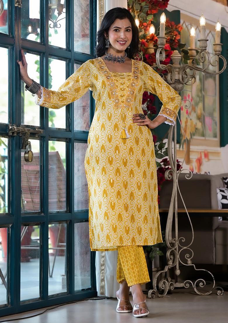 Multicolor Embroidery Rayon Kurta Set - Indya