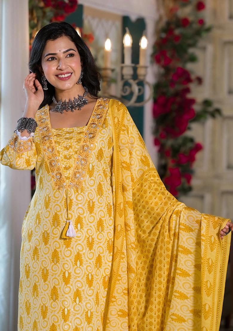 Multicolor Embroidery Rayon Kurta Set - Indya