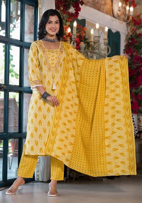 Multicolor Embroidery Rayon Kurta Set