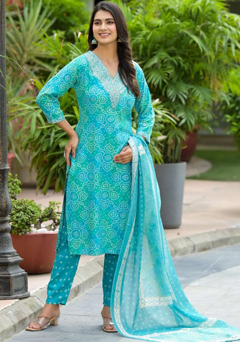 Blue Embroidery Rayon Kurta Set - Indya