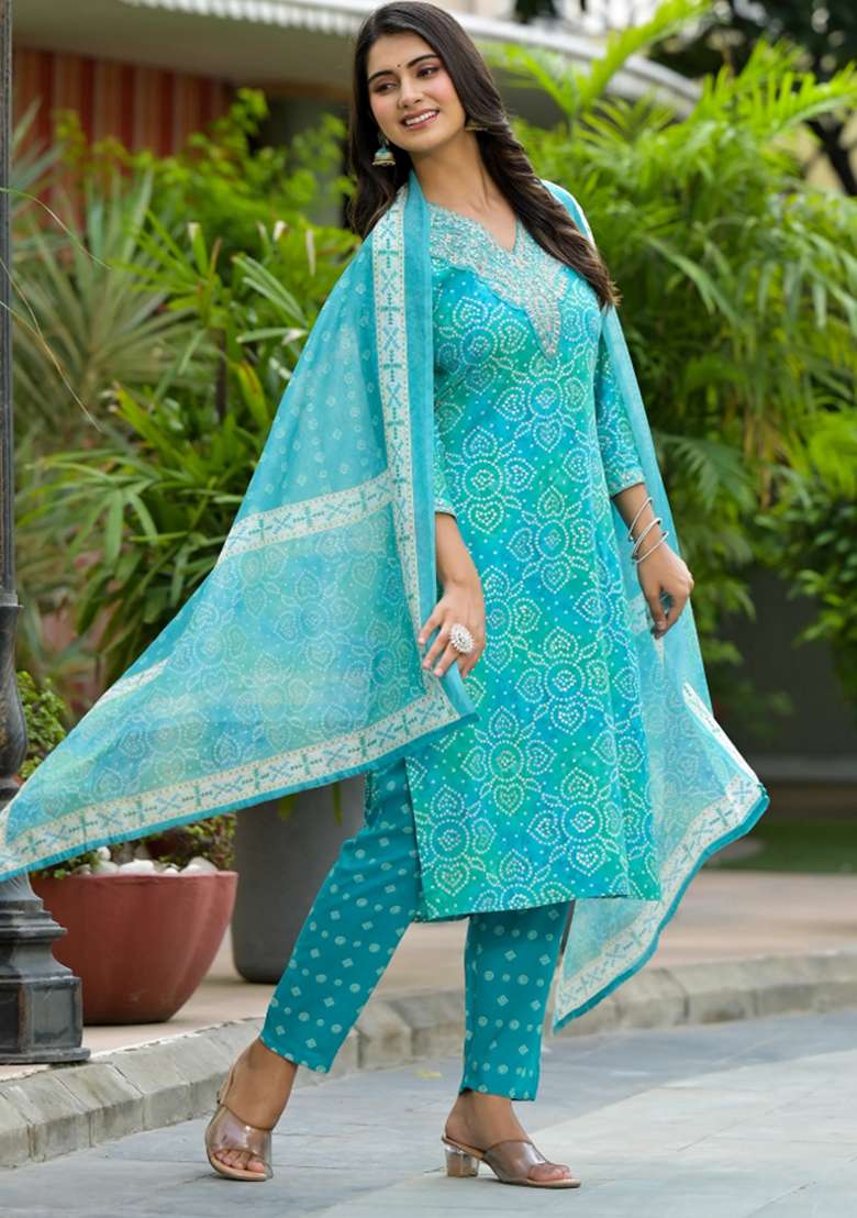 Blue Embroidery Rayon Kurta Set - Indya