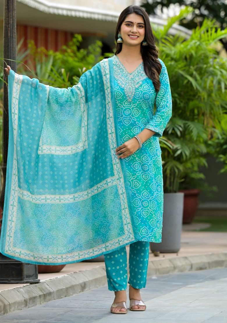 Blue Embroidery Rayon Kurta Set - Indya