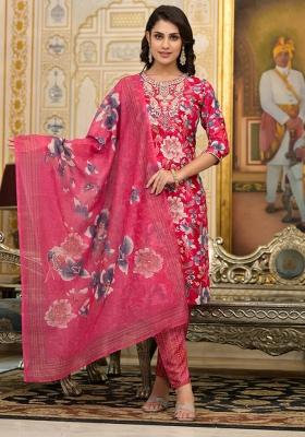 Pink Embroidery Rayon Kurta Set