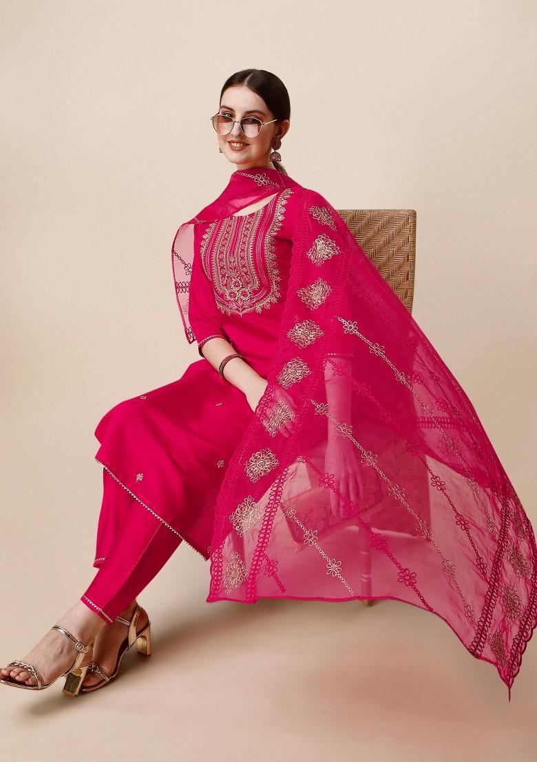 Multicolor Embroidery Rayon Kurta Set - Indya