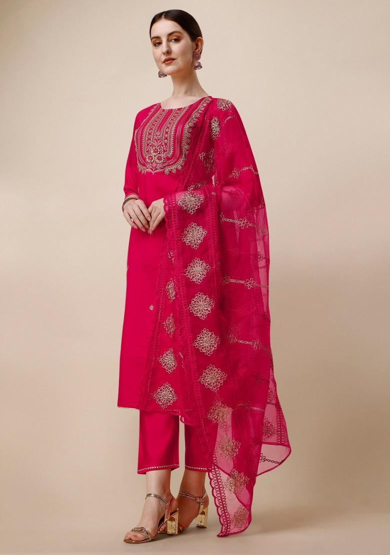 Multicolor Embroidery Rayon Kurta Set - Indya