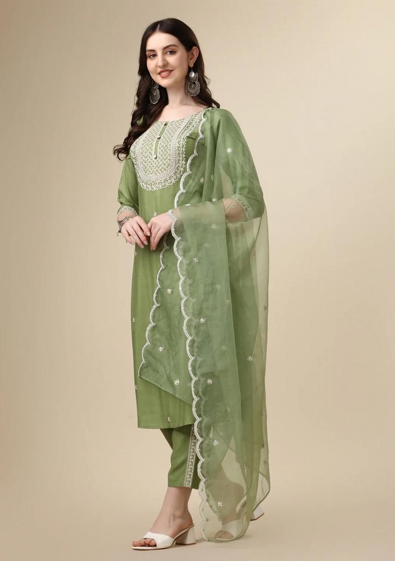 Multicolor Embroidery Rayon Kurta Set - Indya