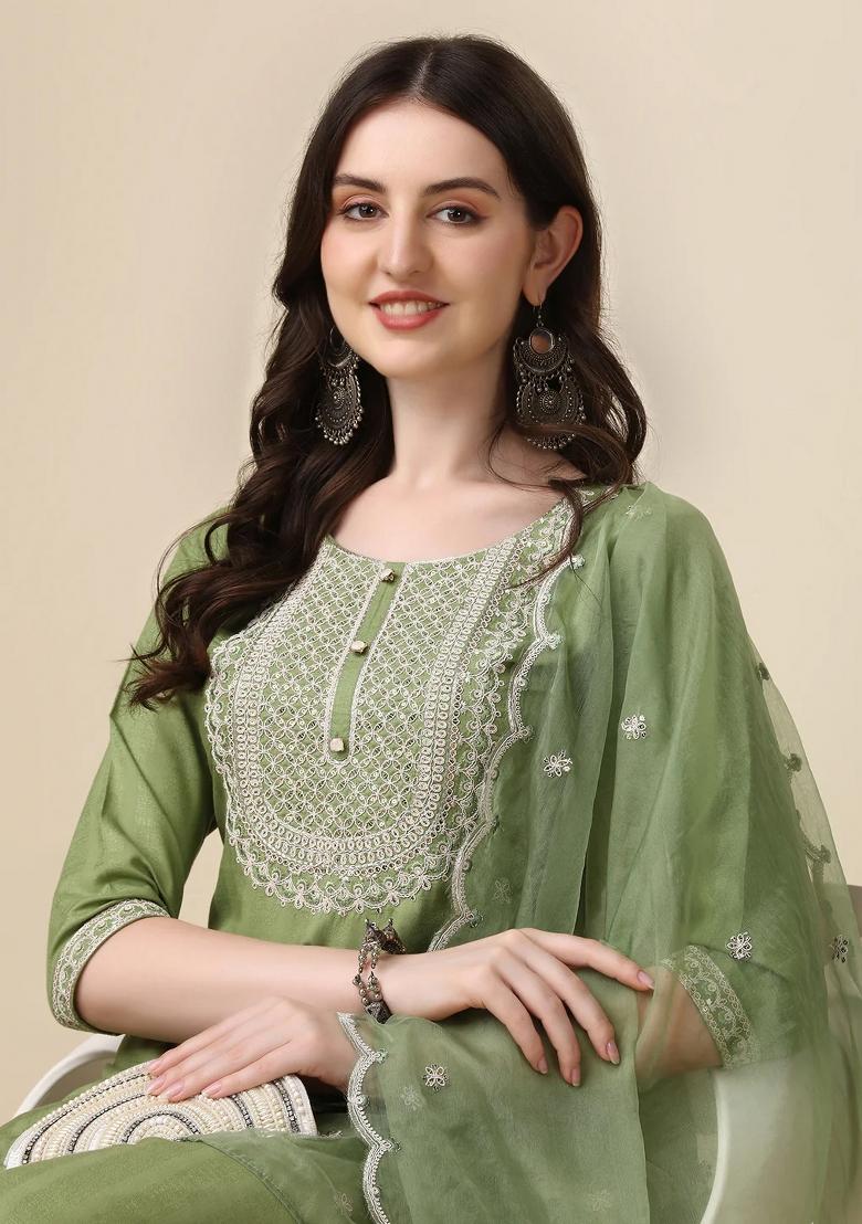 Multicolor Embroidery Rayon Kurta Set - Indya