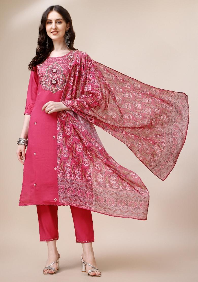 Multicolor Embroidery Rayon Kurta Set - Indya