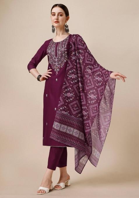 Multicolor Embroidery Rayon Kurta Set