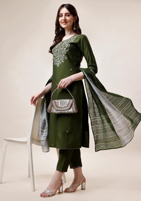 Multicolor Embroidery Rayon Kurta Set