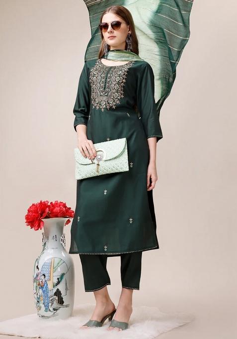 Multicolor Embroidery Rayon Kurta Set