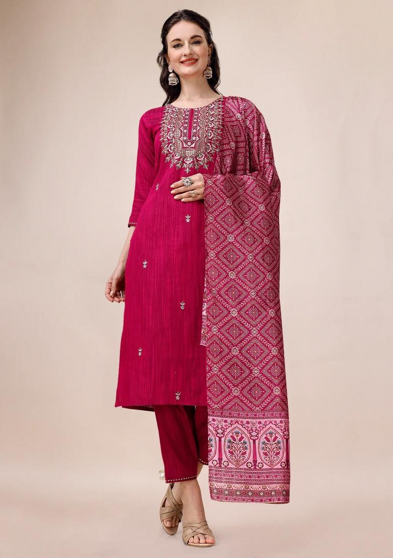 Multicolor Embroidery Rayon Kurta Set - Indya