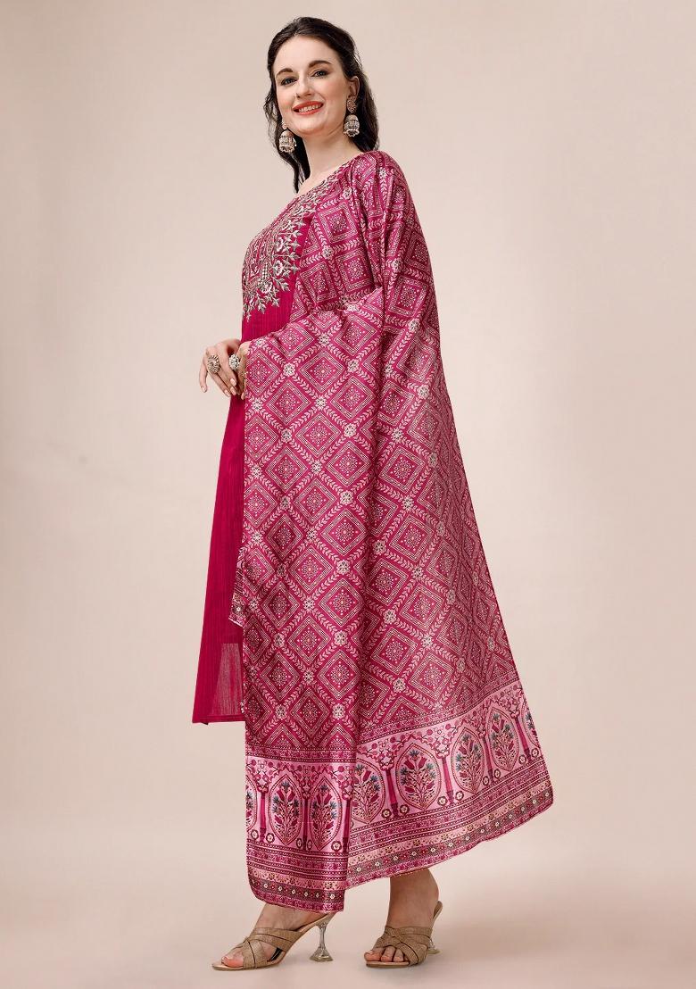 Multicolor Embroidery Rayon Kurta Set - Indya