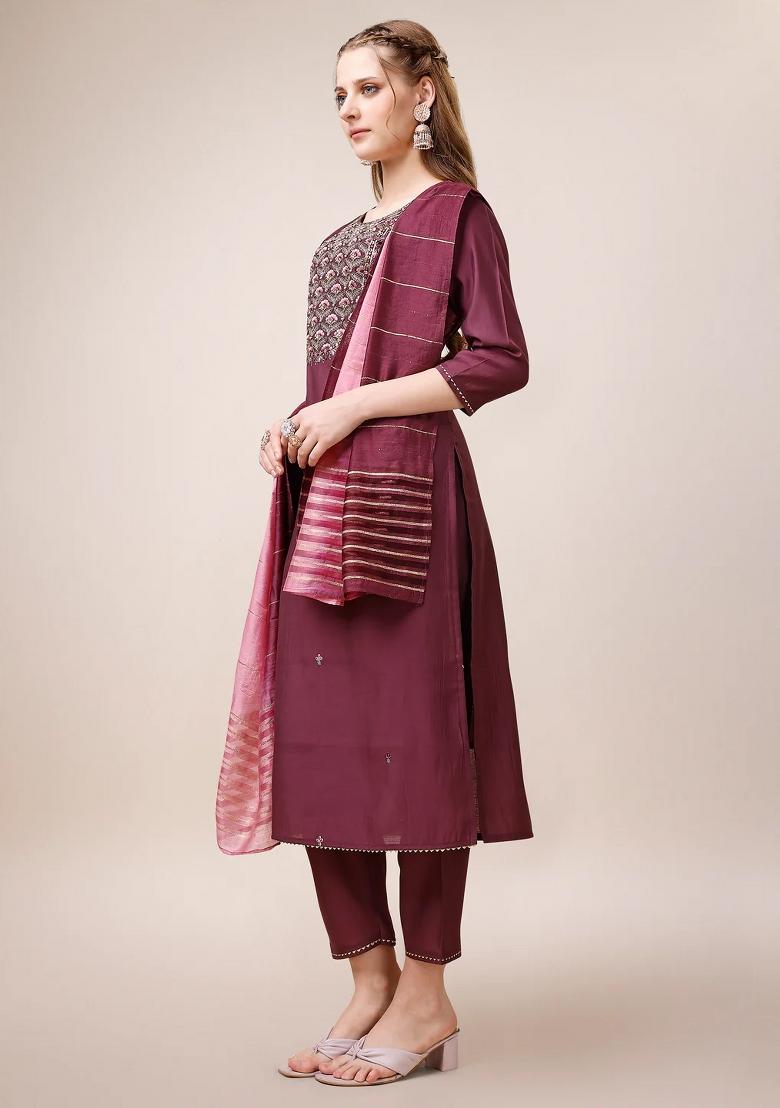 Multicolor Embroidery Rayon Kurta Set - Indya