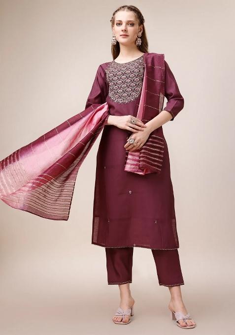 Multicolor Embroidery Rayon Kurta Set