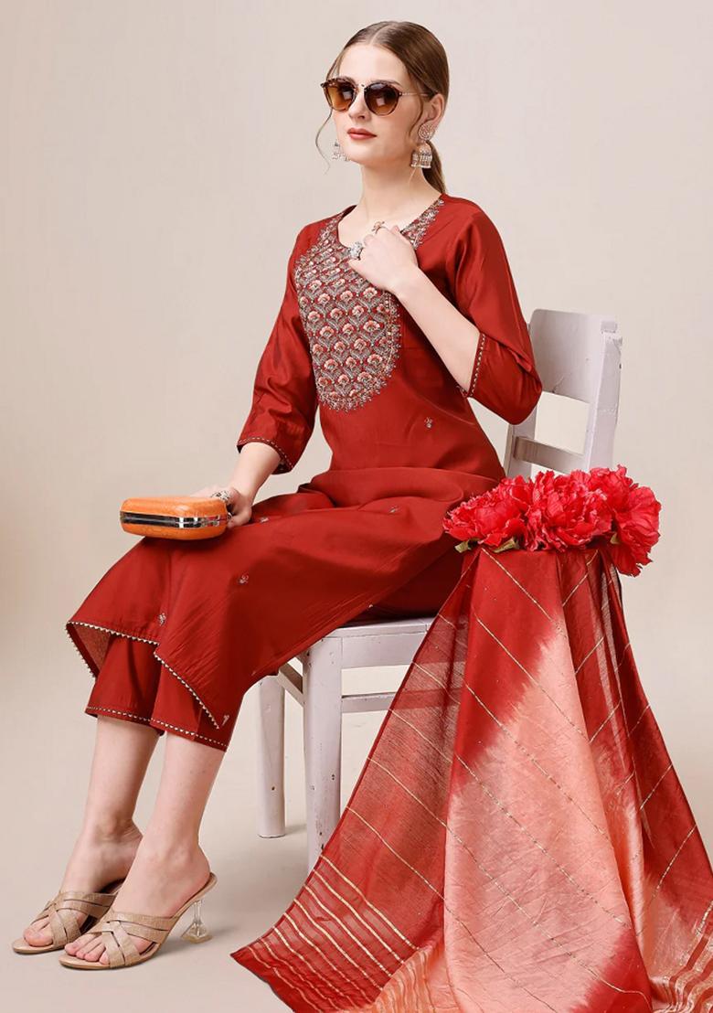 Multicolor Embroidery Rayon Kurta Set - Indya