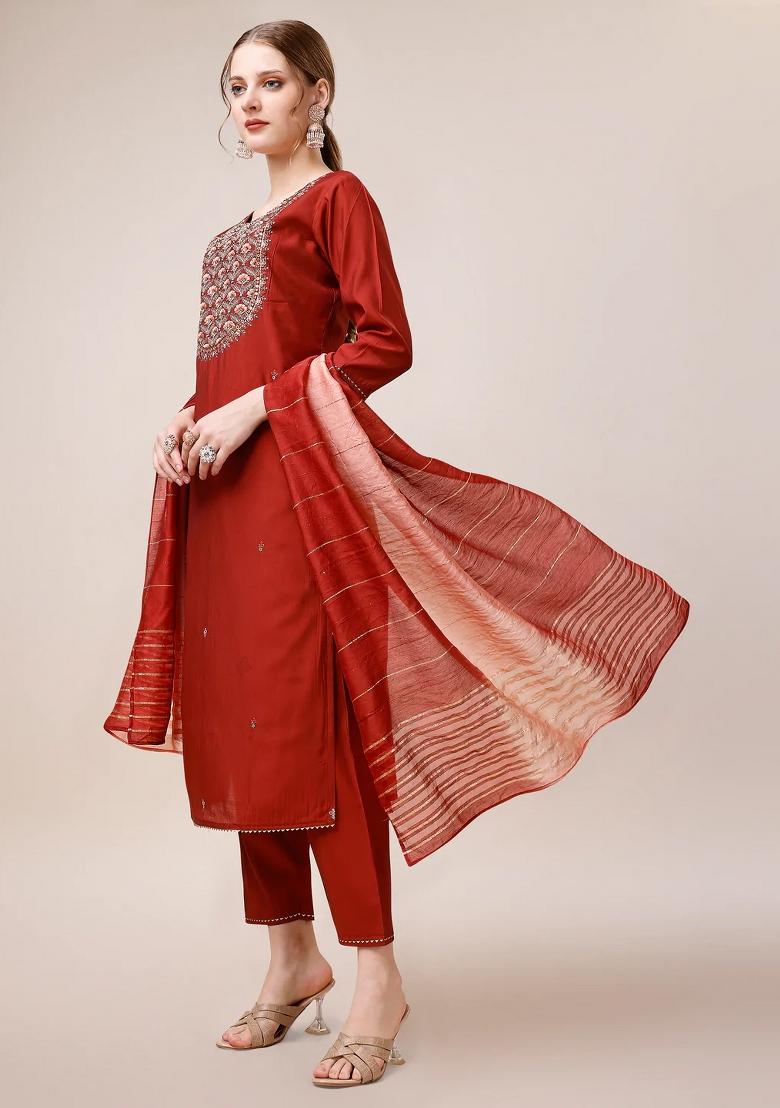 Multicolor Embroidery Rayon Kurta Set - Indya