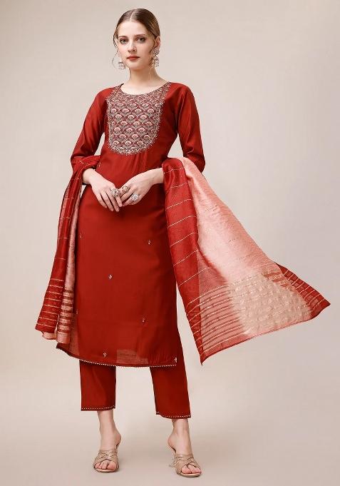 Multicolor Embroidery Rayon Kurta Set