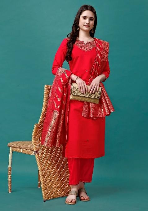 Multicolor Embroidery Rayon Kurta Set