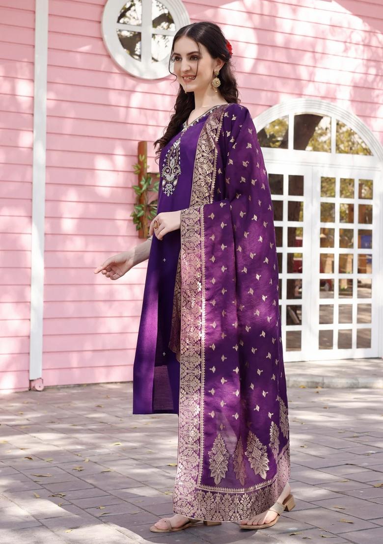 Multicolor Embroidery Rayon Kurta Set - Indya