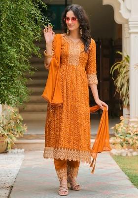 Mustard Embroidery Rayon Kurta Set