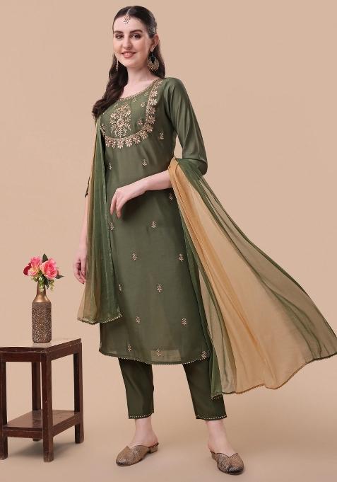 Multicolor Embroidery Rayon Kurta Set