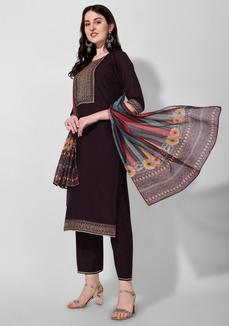 Multicolor Embroidery Rayon Kurta Set - Indya